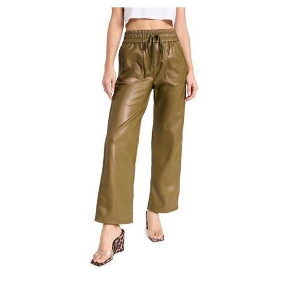 Mother Denim The Rambler Lounger Ankle Fir Green High Rise Faux Leather Small